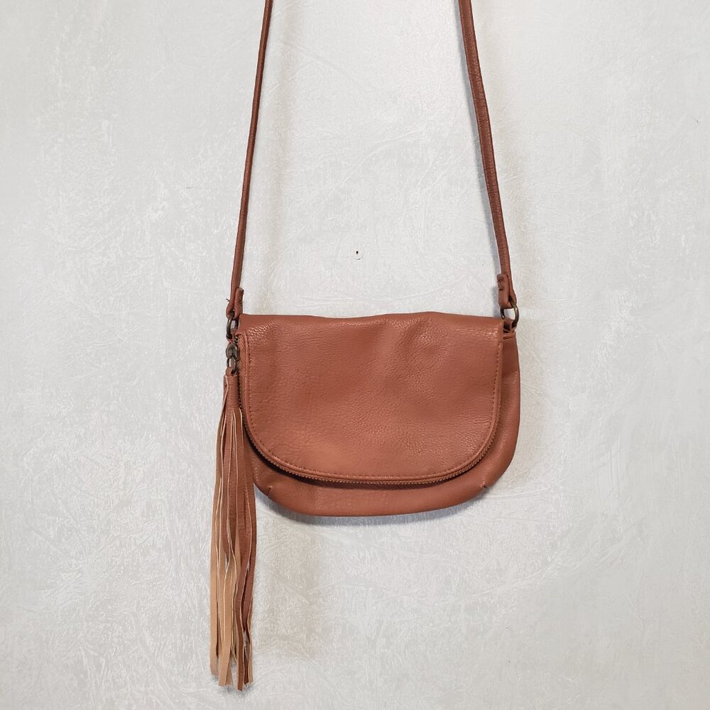 Mossimo Supply Co Brown Faux Leather Tassel Mini Crossbody Bag